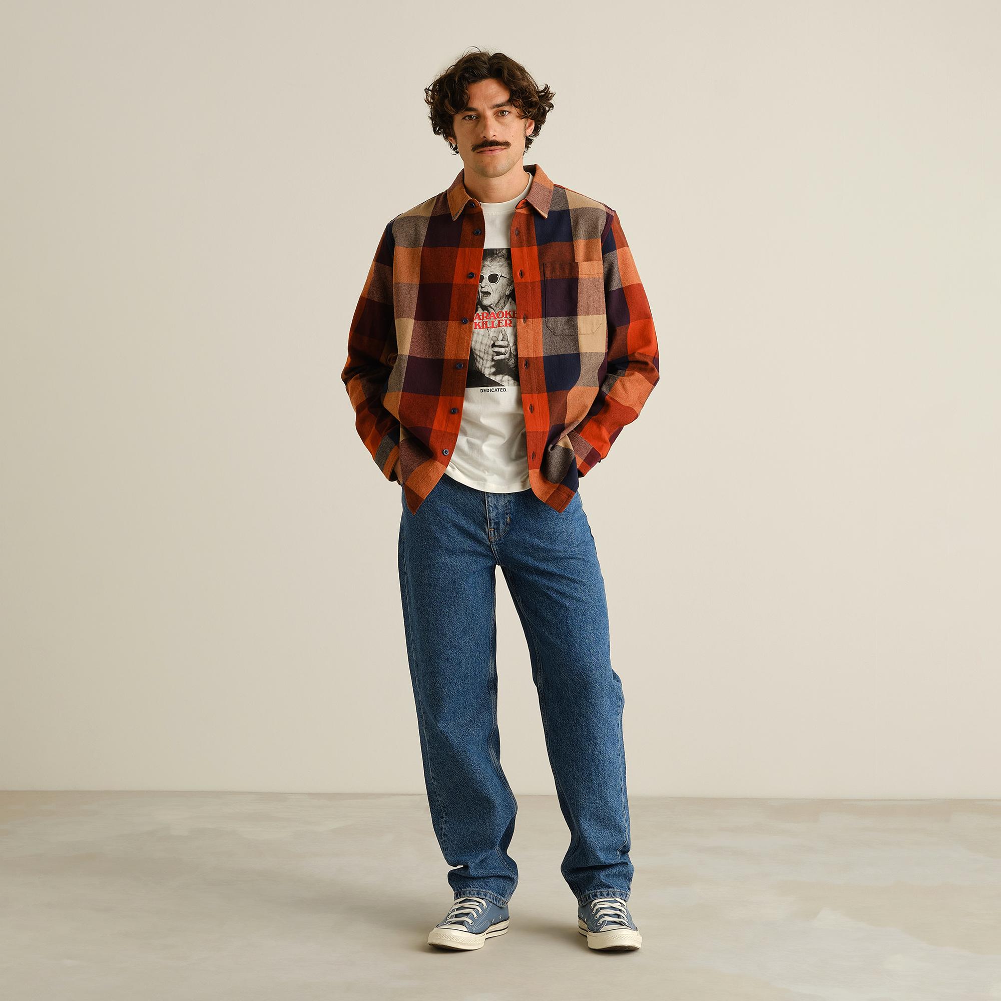 Dedicated Rute Flannel Check Shirt Herren Flanellhemd Bio Baumwolle orange multi